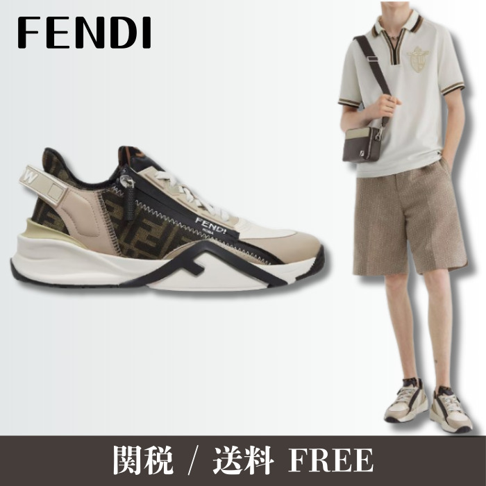 【売れ筋】FENDI フロー カーフレザー＆FFキャンバススニーカー