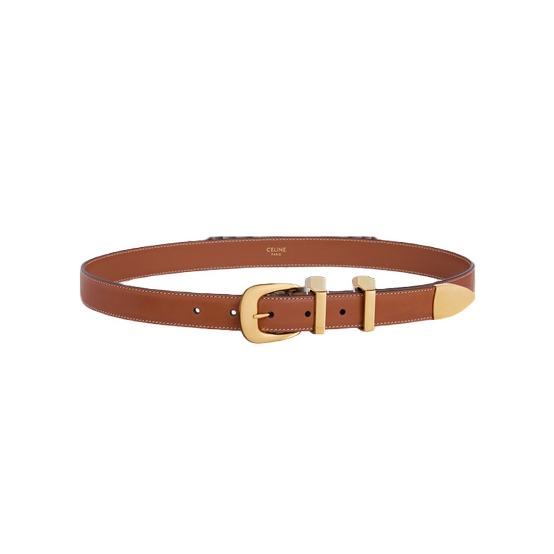 【人気/関税/送料込み】 (W) Celine Medium Western Belt in Nat