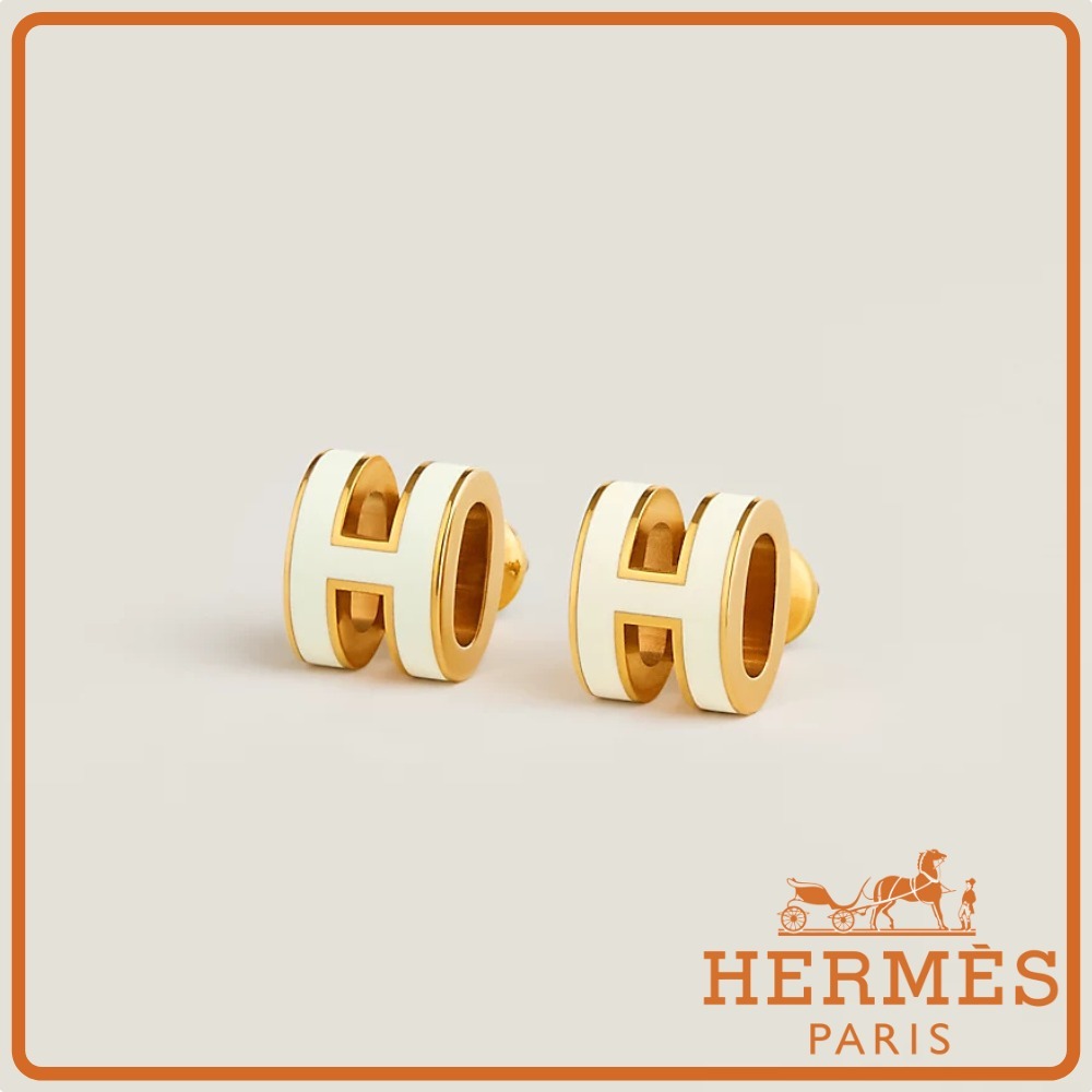 【HERMES】ホワイト×ゴールド☆ピアス Mini Pop H 送料込