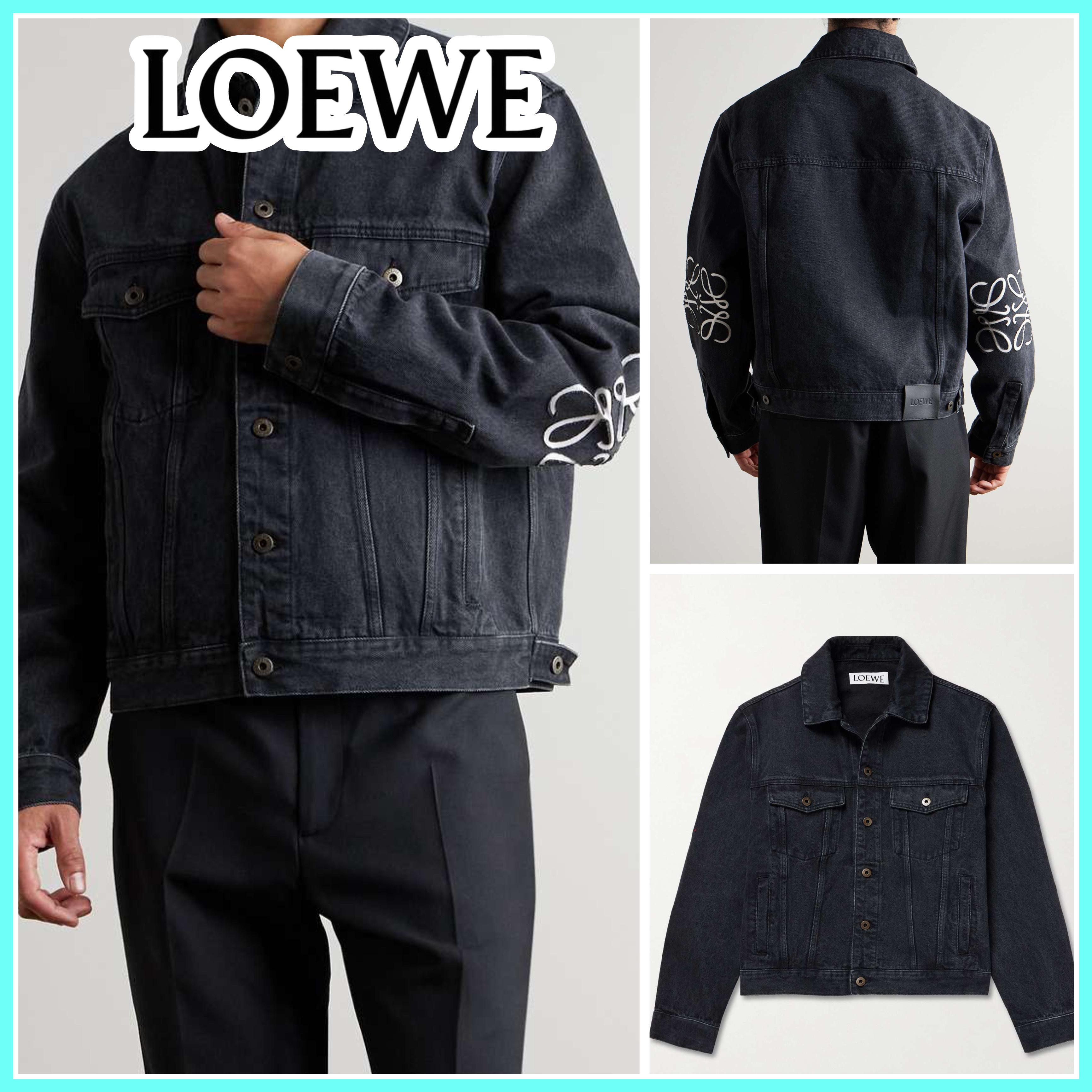 【関税込み】☆LOEWE☆ ブラック デニムジャケット ロゴ入り