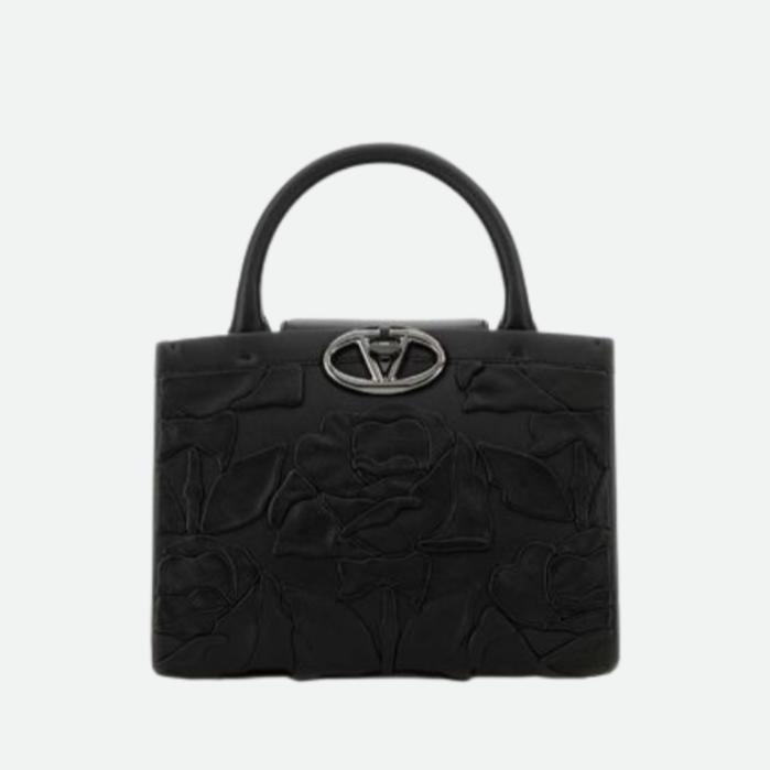 【日本未入荷】VALENTINO ブラックレザーVロゴハンドバッグ