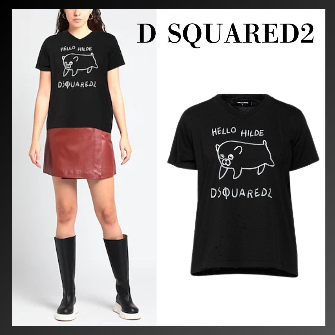 ＊D SQUARED2＊ロゴプリント コットン クルーネック 半袖Tシャツ