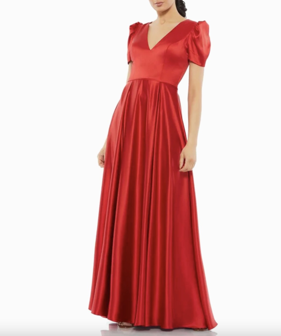 MAC DUGGAL 大特価 サテンパフスリーブ美ライン ロングドレス 赤