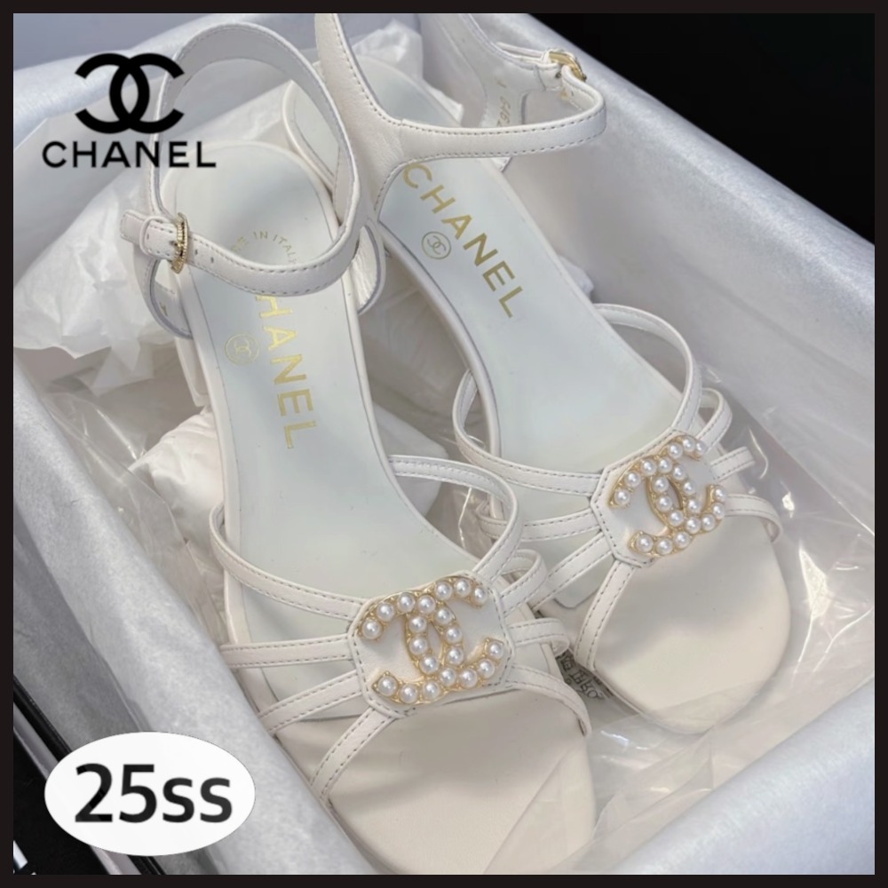 【パールデザインがお洒落★】CHANEL 25SS ロゴサンダル ベルト