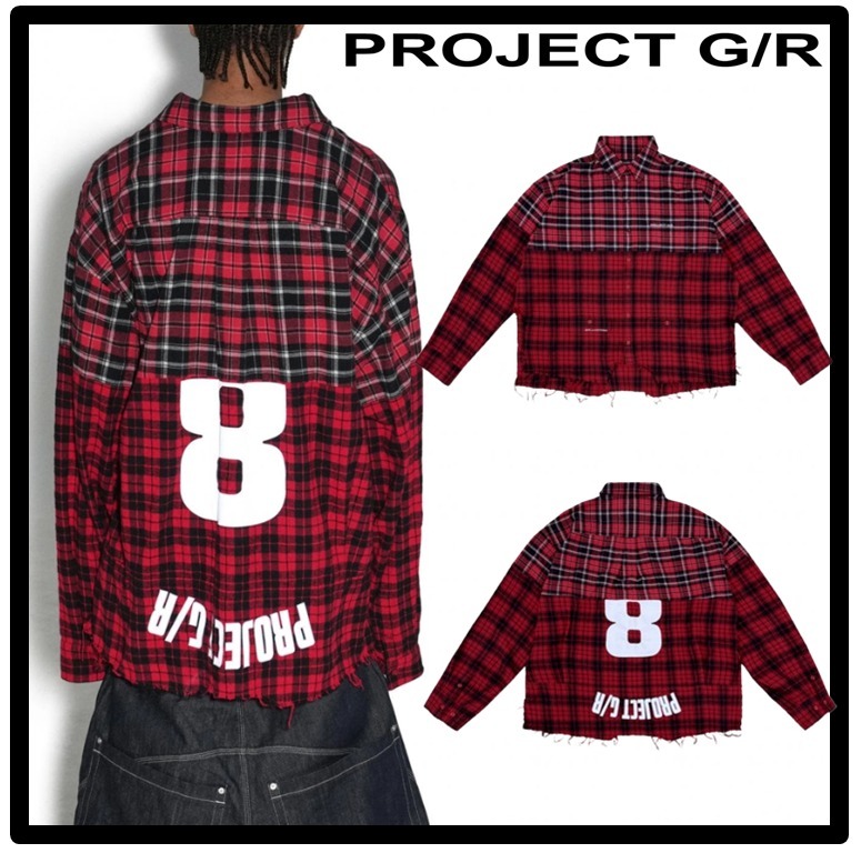 ★関税込★Project G/R★Upside-Down Checked Shirts★Red★