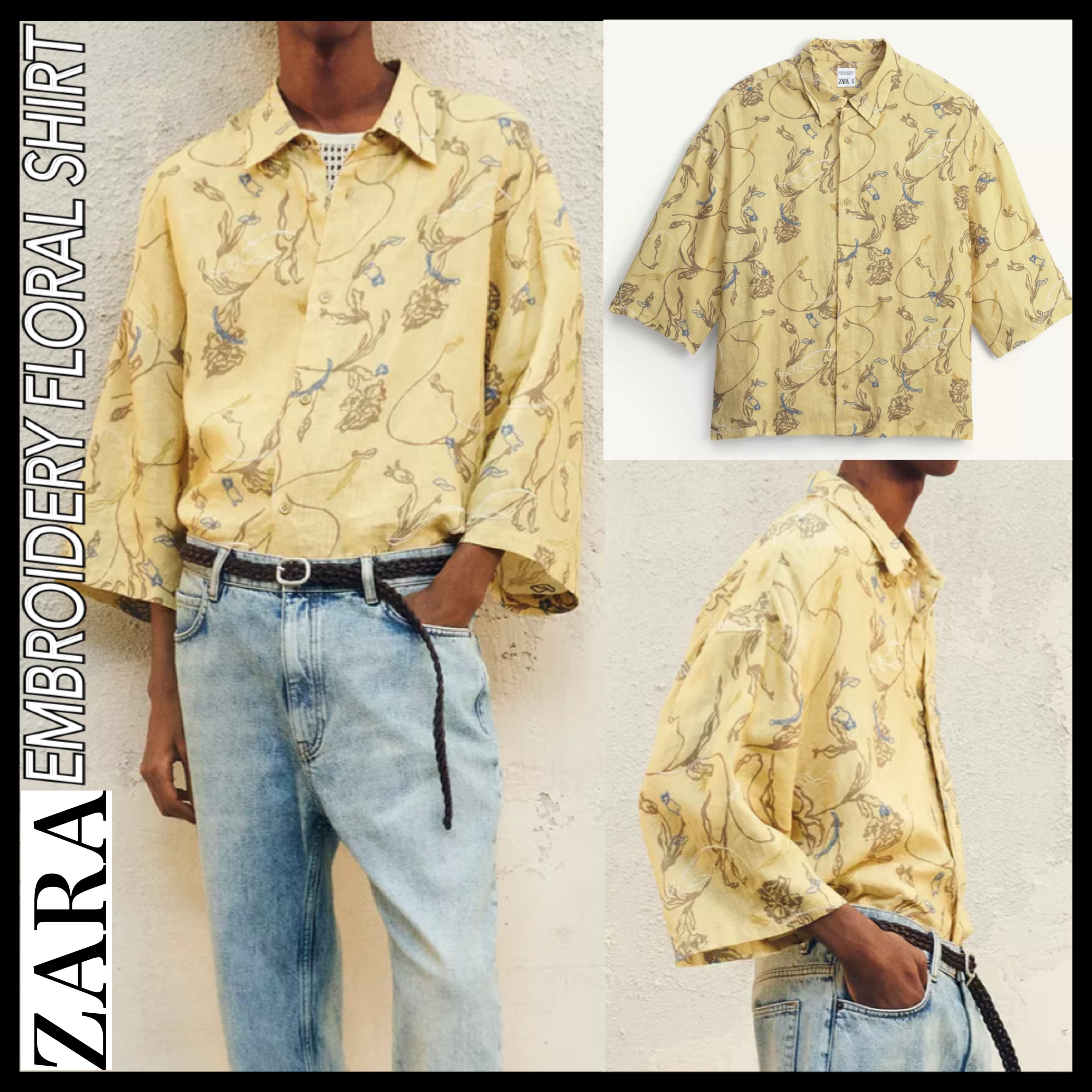 送関込★ZARA/ザラ★フローラル柄刺しゅう ルーズフィットシャツ