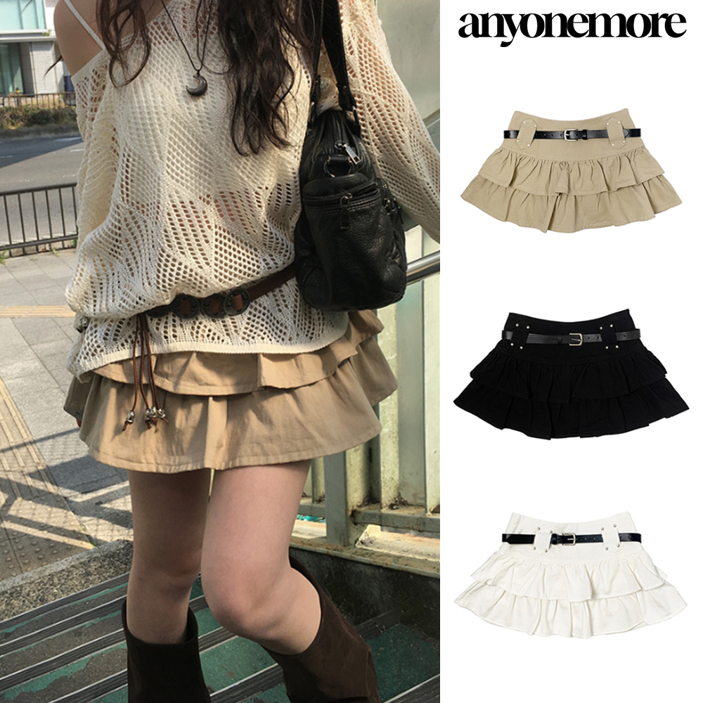 【Anyone more】[Belt set] Kasen Tiered Frill Mini Skirt