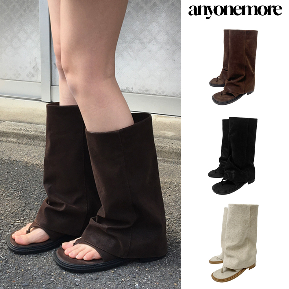 【Anyone more】Baffy Legwarmer Layered Sandal Long Boots