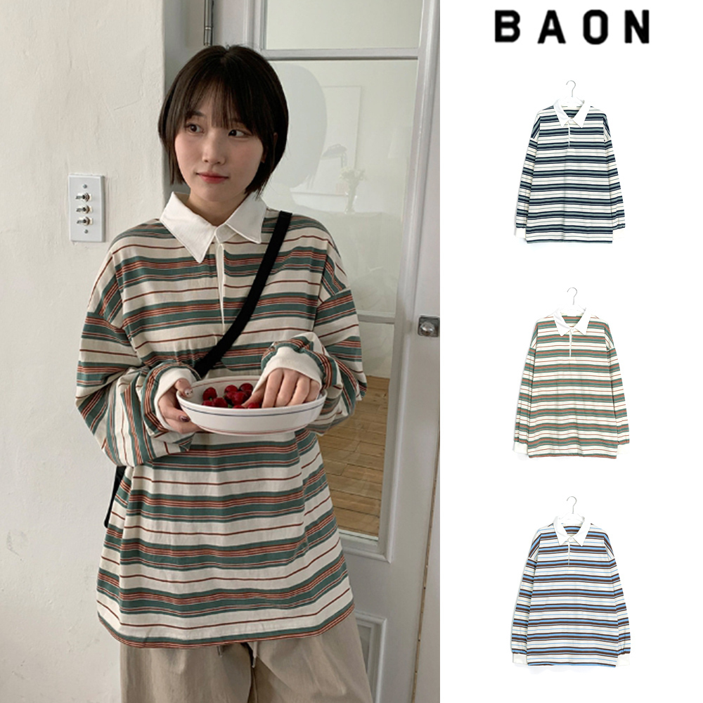 【BAON】[unisex] Shopee Stripe Collar Over Tee