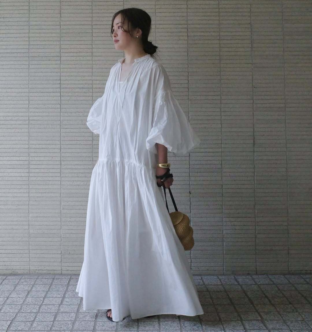 2色 ランタンスリーブ シャツ ワンピース ロング Vネック ルーズ