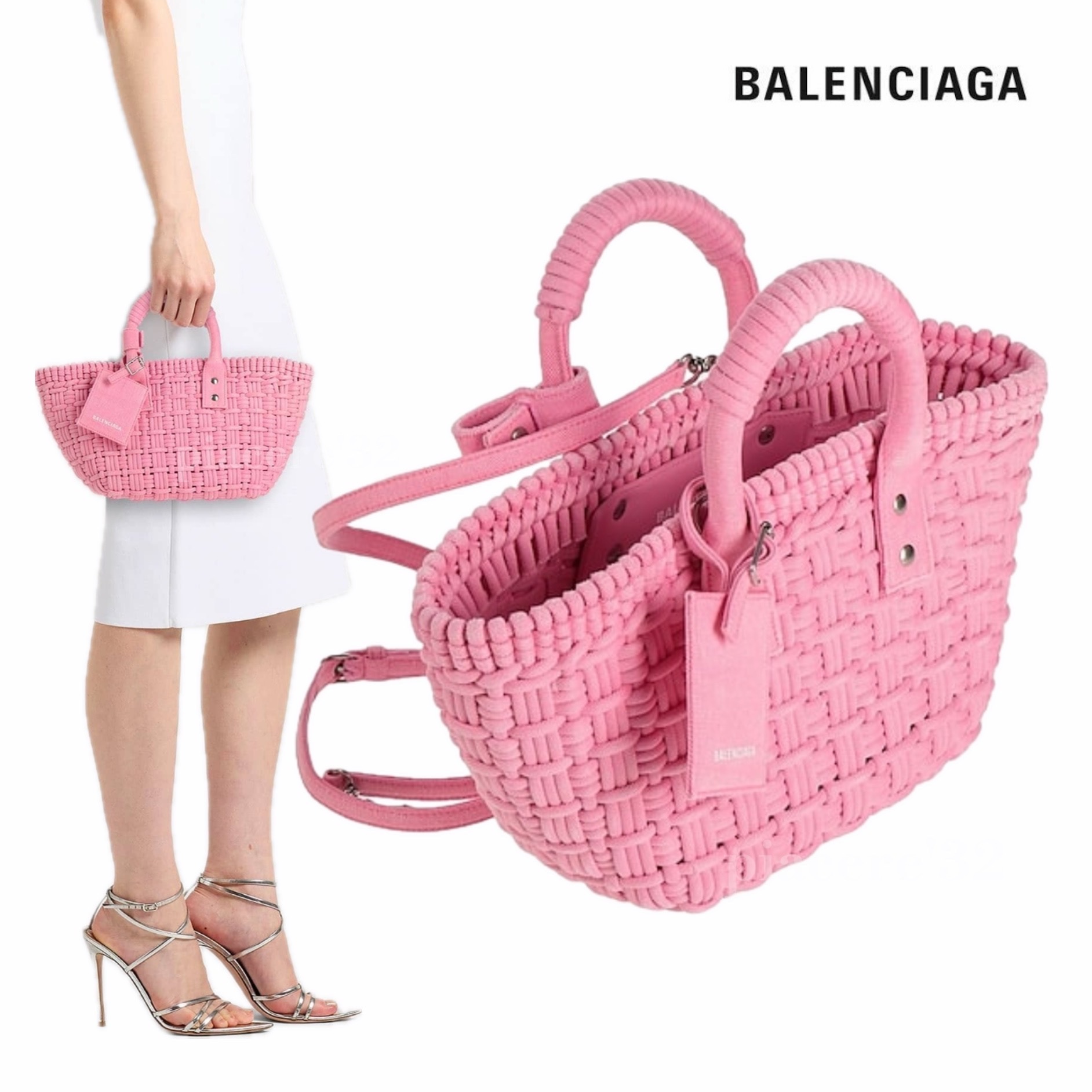 BALENCIAGA ロゴ かごバック ピンク ハンドバッグ/関税込