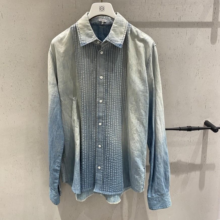 【LOEWE】ロエベ プリーテッド デニム シャツ コットン/リネン