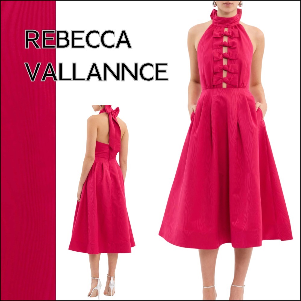 【REBECCAVALLANCE】ミディドレス ホルターネック リボン ピンク