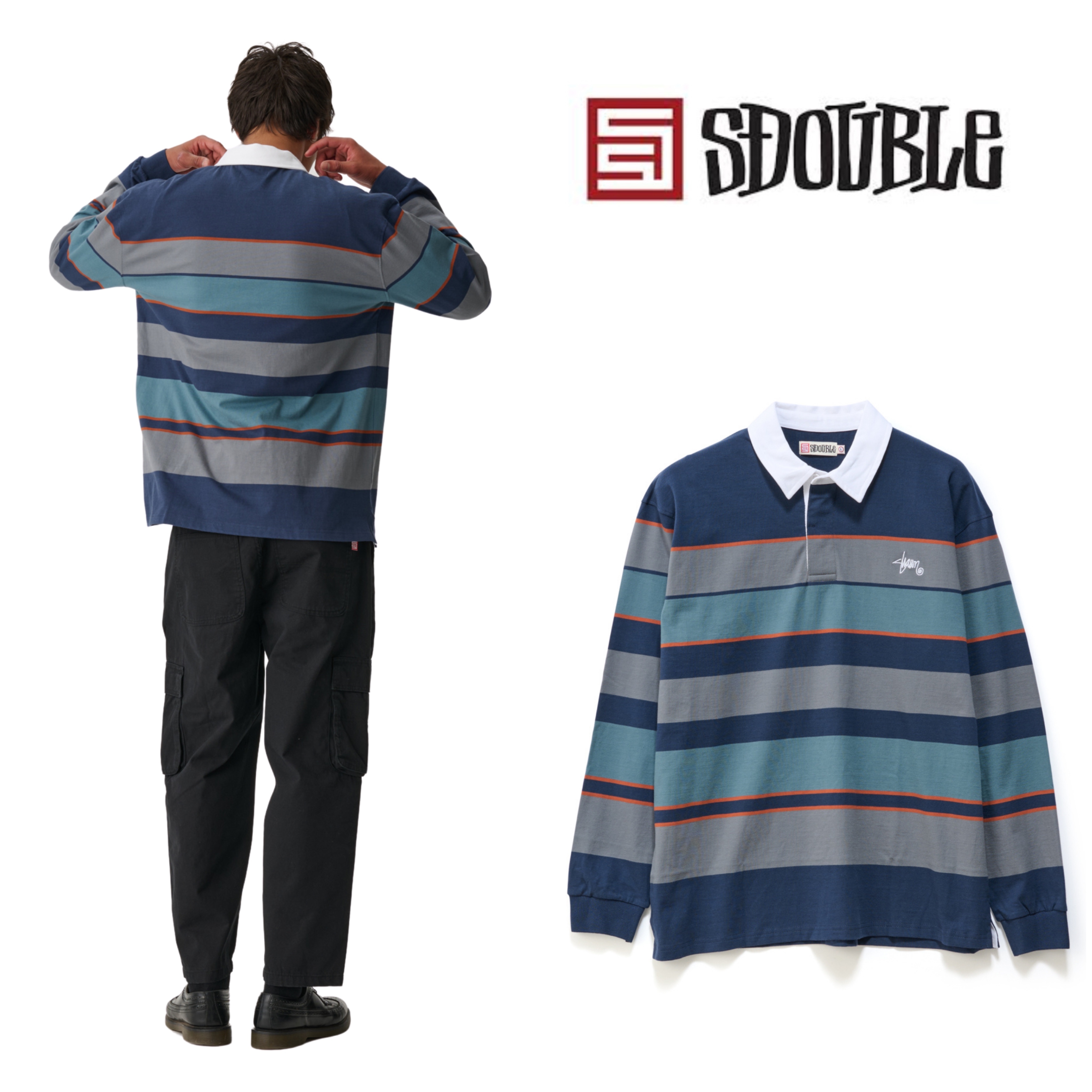 【S/DOUBLE】エスダブル Variagated Stripe Rugby ラガーシャツ