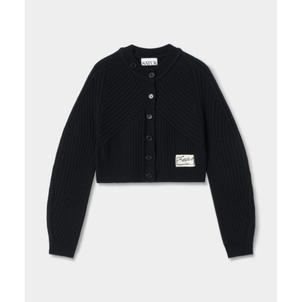 ★SATUR★ W Soft Curved Knit Cardigan Classic Black