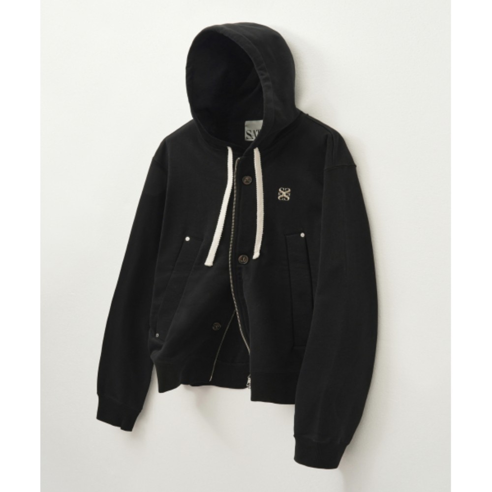★SATUR★ Theo Cotton All Day Hooded Zip-Up Palette Black