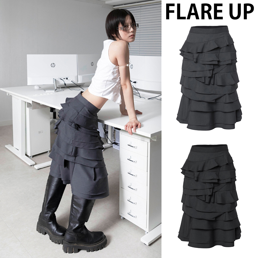 【FLAREUP】25SS★ Faye Frill Midi Skirt