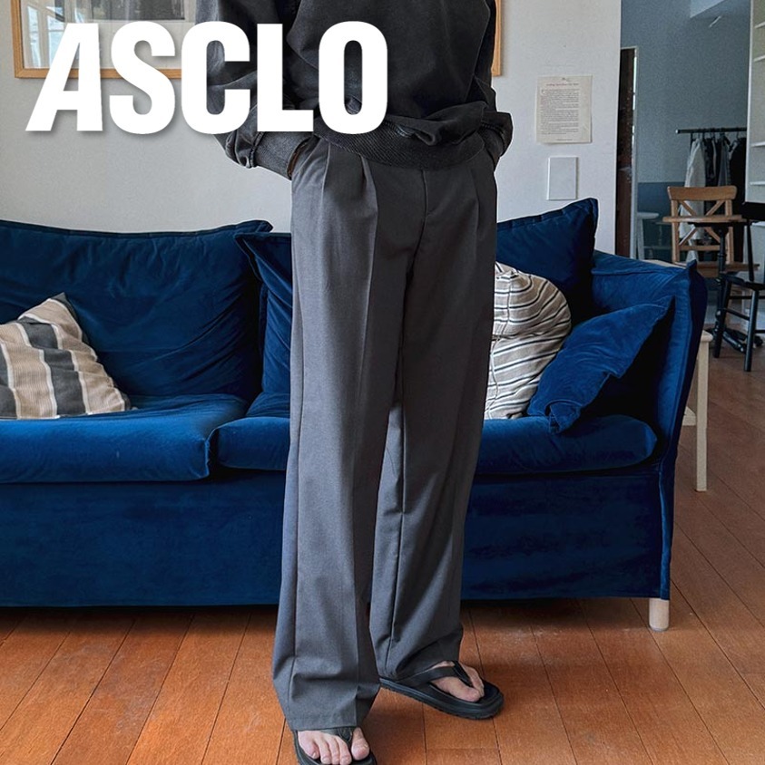 スラックス ASCLO TR Two Tuck Wide Slacks (3color)