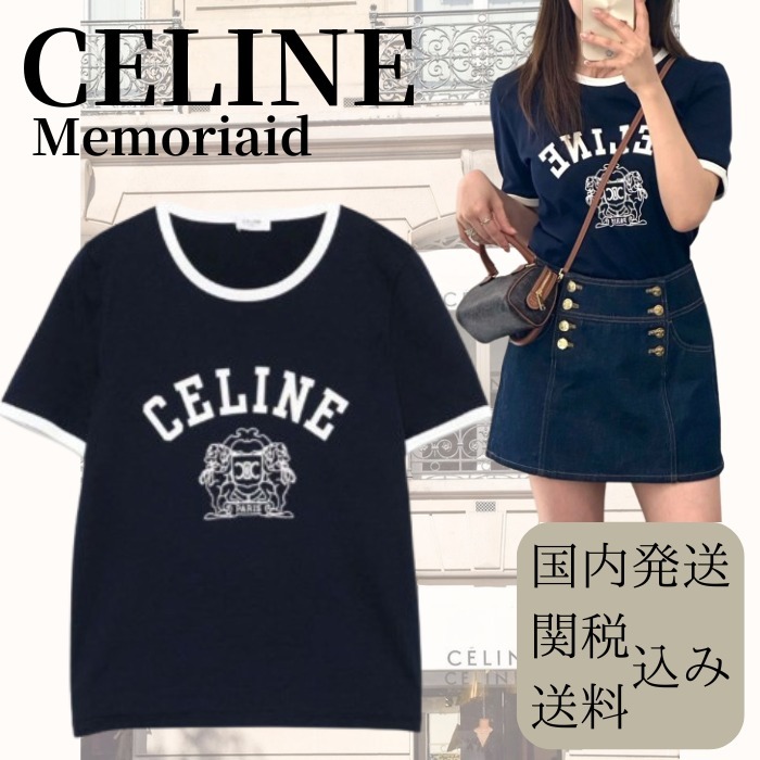 【1枚で可愛く♪】CELINE navy blue logo T-shirt