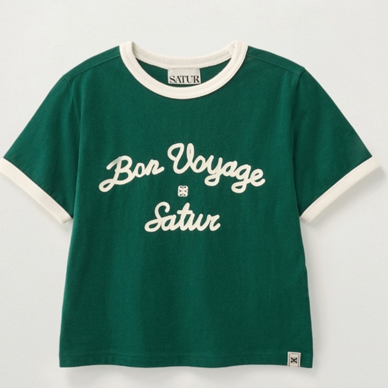 Tシャツ・カットソー SATUR Bon Voyage Stripe Ringer Short Sleeve T-Shirt Green SA MUSINSA | SATUR Bon Voyage Stripe Ringer Short Sleeve T