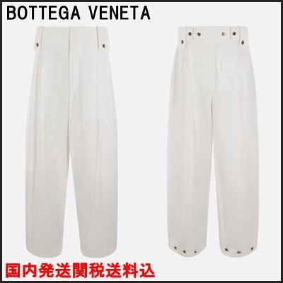国内発 BOTTEGA VENETA ホワイトコットンワイドレッグパンツ