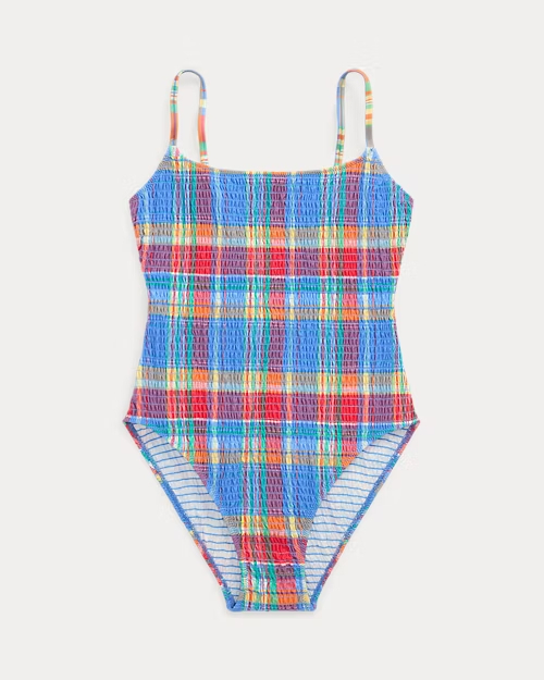 国内発送★Ralph Laurenロゴ入りチェック柄ワンピース水着 お腹カバー PRL ポロラルフローレン チェック柄 ワンピース水着