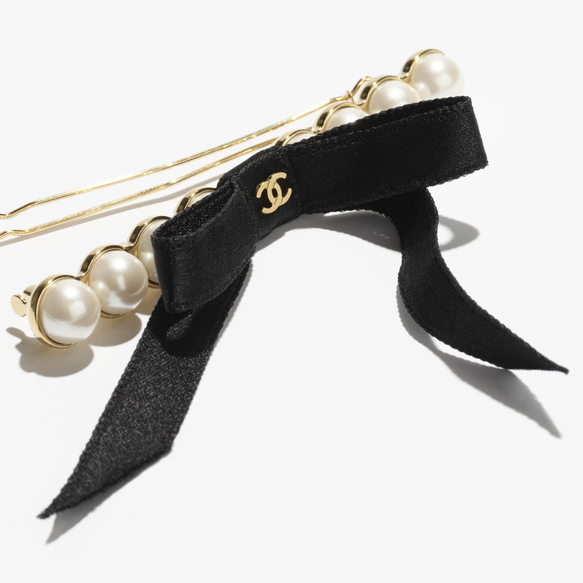 《パール×リボンが最強！》CHANEL ボウ バレッタ ブラック
