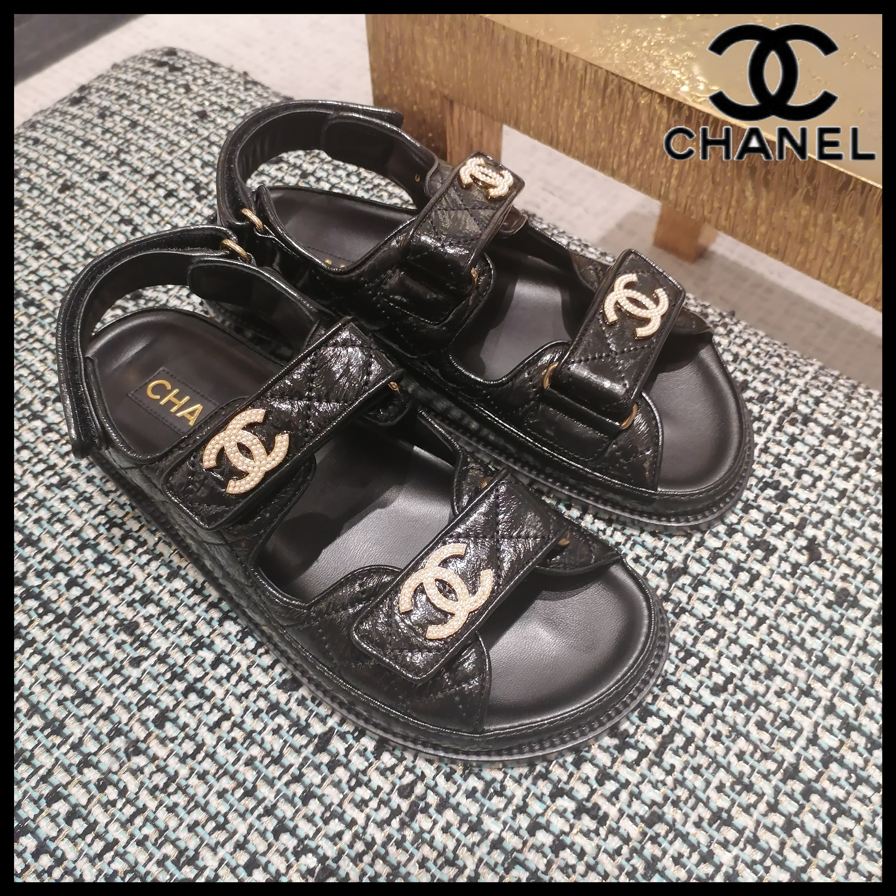 ◆CHANEL◆シャネル フッドベット サンダル ブラック