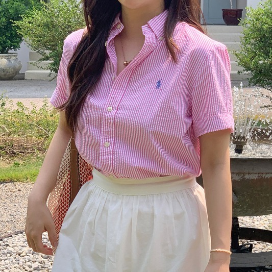 [即発][Polo Ralph Lauren]涼しい生地のストライプ半袖シャツ 即発][Polo Ralph Lauren]涼しい生地のストライプ半袖シャツ