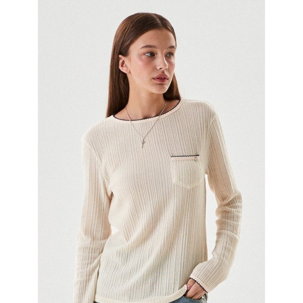 ★KIRSH★ Small Cherry Lip Point Long Sleeve T-Shirt Ivory