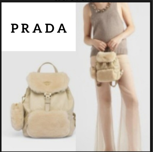 もこもこ★PRADA■Re-Nylon シアリングバックパック ポーチ付き