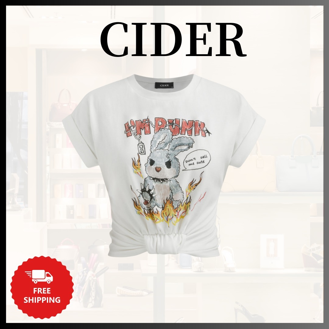 『Cider』I'm Punkラウンドネックウサギグラフィック半袖Tシャツ