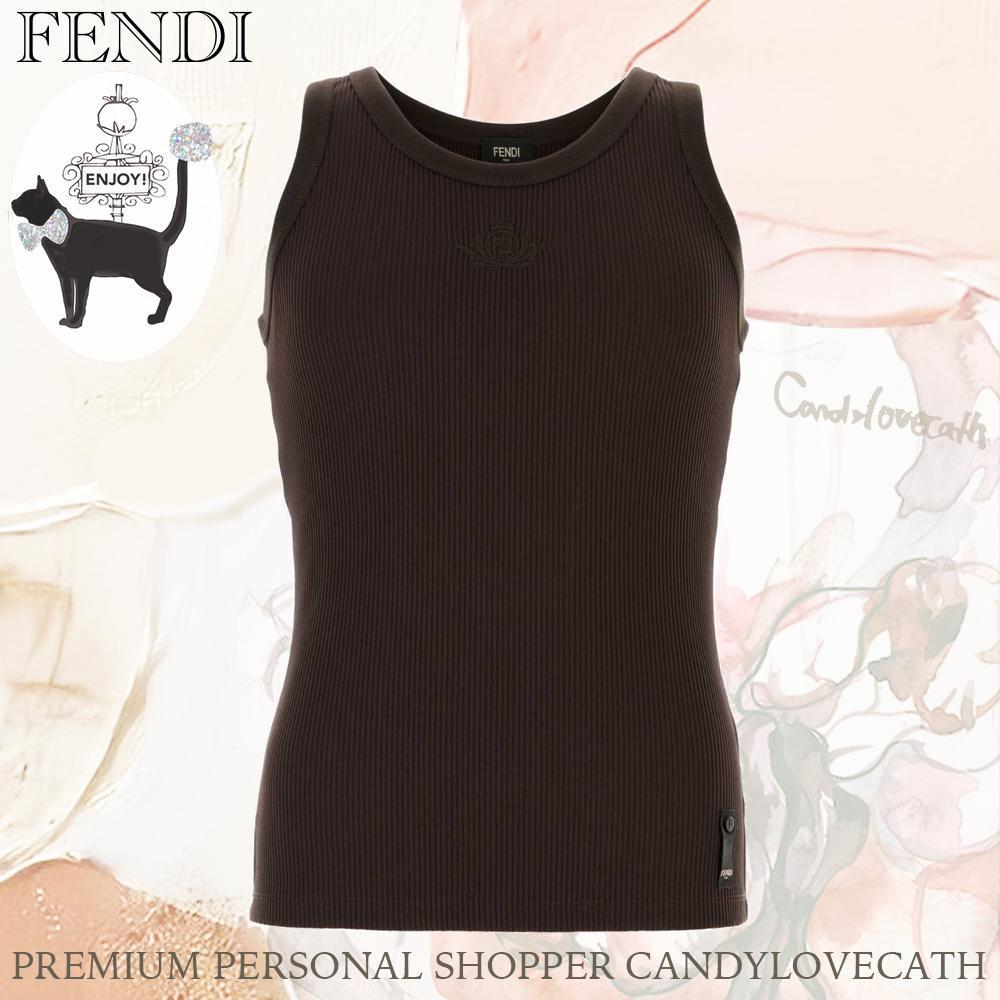 Tシャツ・カットソー FENDI Brown Stretch Nylon Tank Top