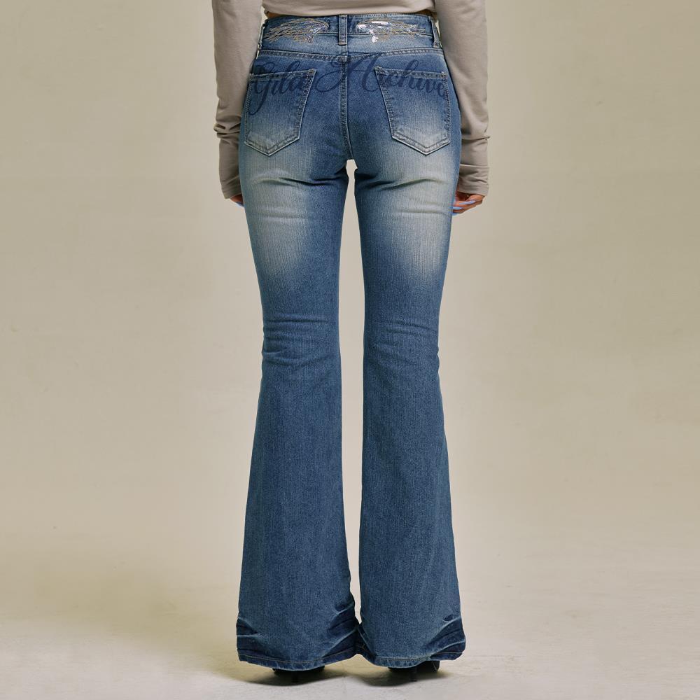 ◆GILA ARCHIVE◆ CRYSTAL WING BOOTSCUT DENIM PANTS_BL