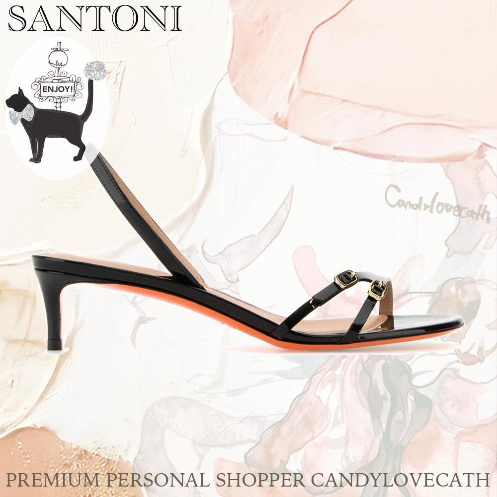 サンダル・ミュール SANTONI Black Leather Virna Sandals