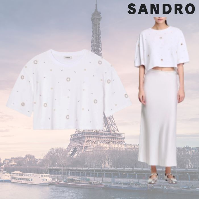 フランス発 Sandro 大人カジュアル パールビーズ Tシャツ
