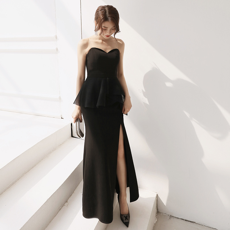 ロング タイト 結婚式 ブラック パーティードレス 韓国