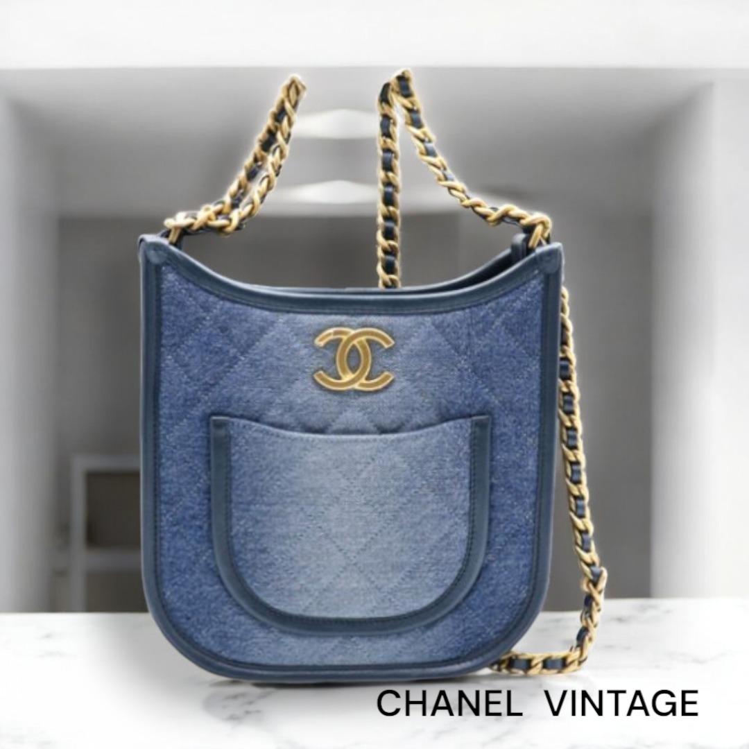 VINTAGE●CHANEL●シャネル デニム地 チェーン ショルダーバッグ