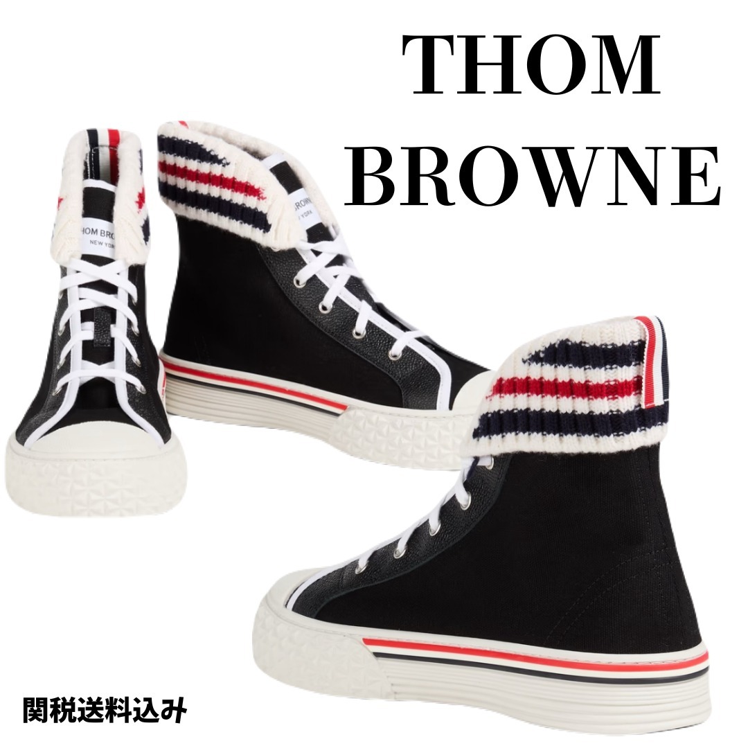 【THOM BROWNE】ストライプ ニット ハイカットスニーカー
