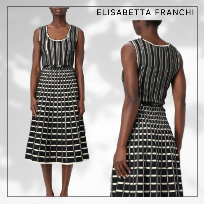 【ELISABETTA FRANCHI】ブラック トリコットロングワンピース