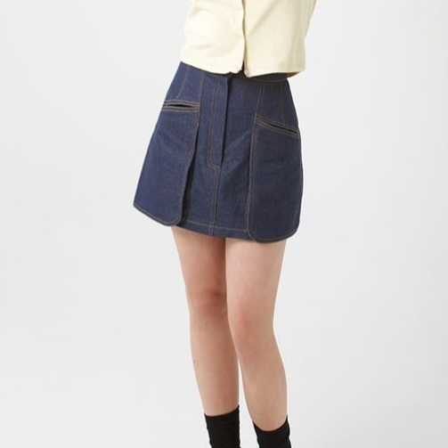 さらに100円引き◆MUAHMUAH◆STITCH LOGO DENIM POCKET SKIRT