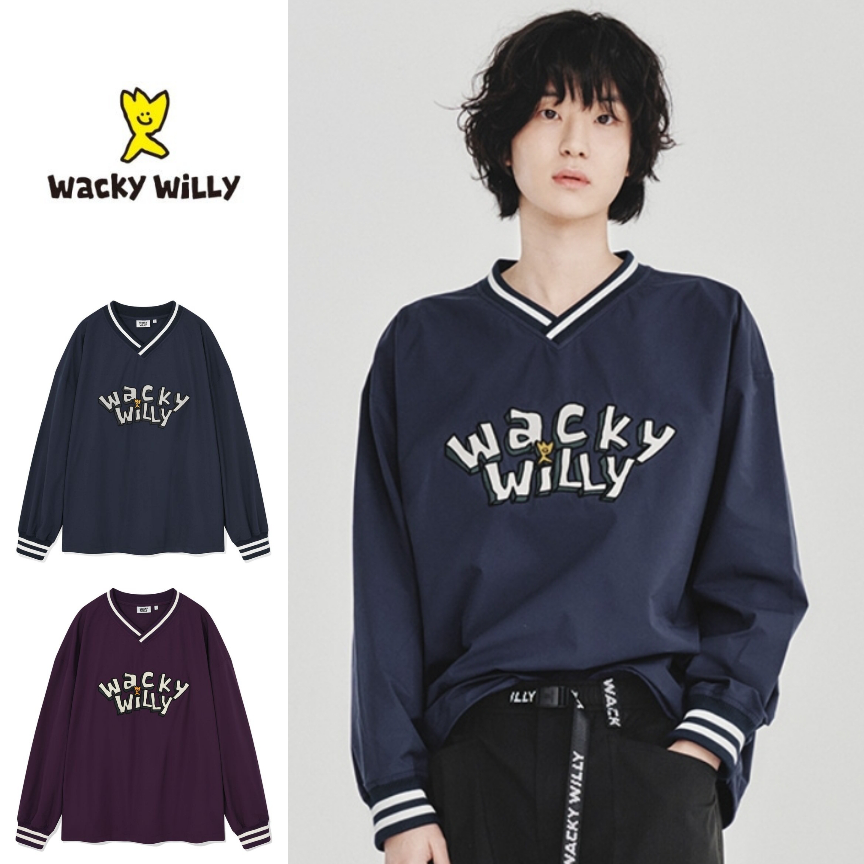 Tシャツ・カットソー WACKY WILLY Typo Synthetic Long Sleeve T-shirt
