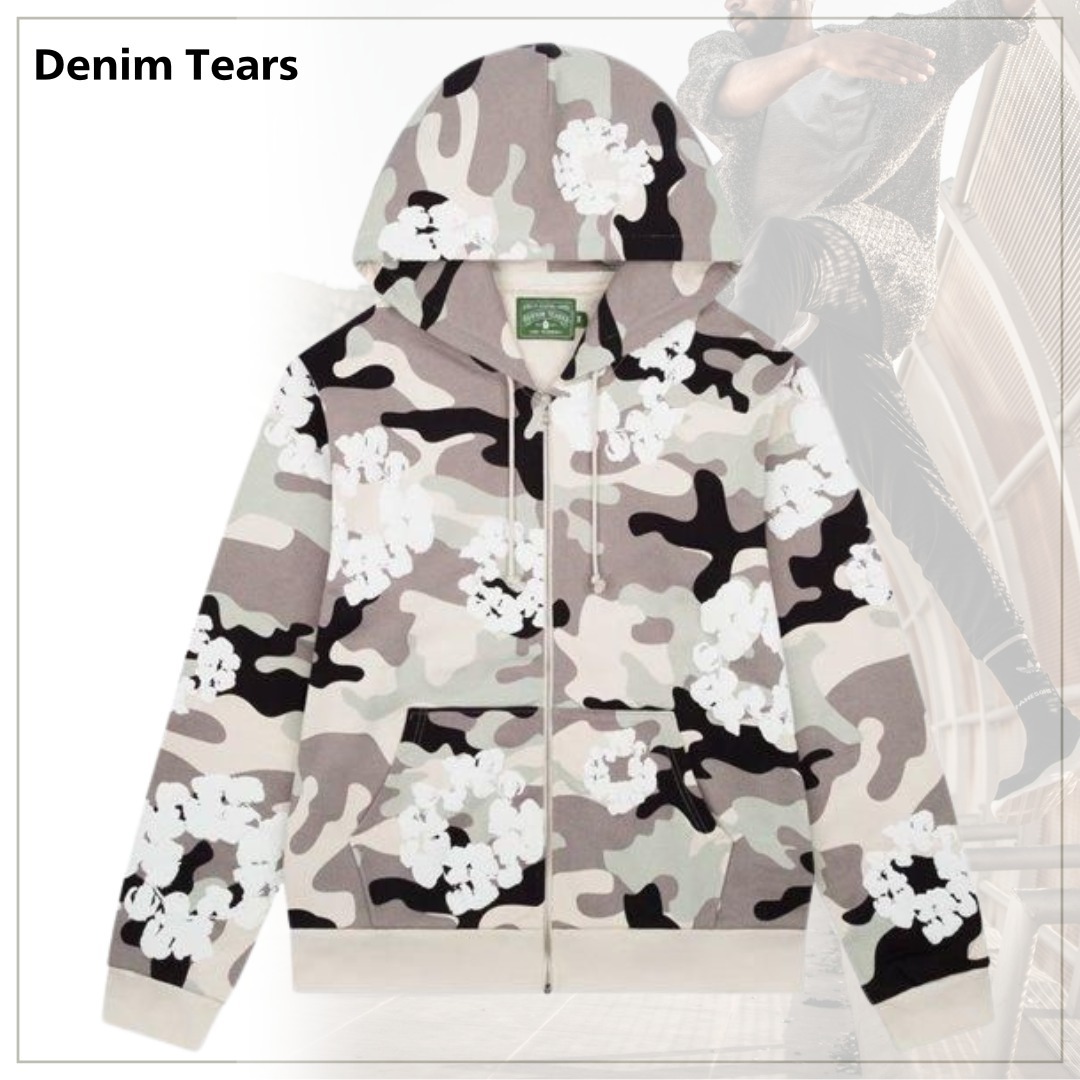 存在感絶大【DENIM TEARS】WHITE CAMO COTTON WREATH ZIP HOODIE