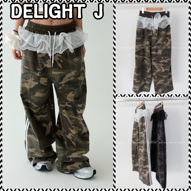 ●DELIGHT J● FRILL LAYERED CAMO TRACK PANTS