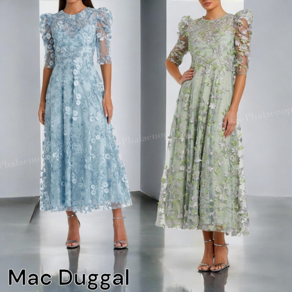 ●Mac Duggal●ハイネック パフスリーブ Aライン ドレス