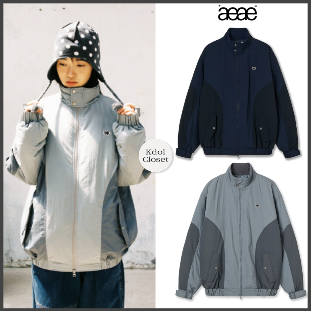 韓国 人気[AEAE] STRIPE SMALL LETTER HOOD ZIP UP