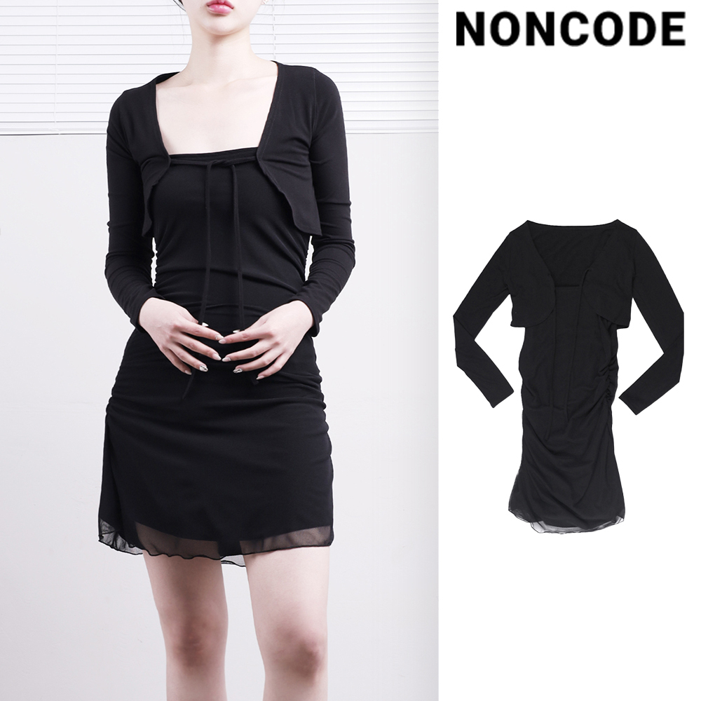 【NONCODE】Curling crop cardigan + chiffon one-piece set