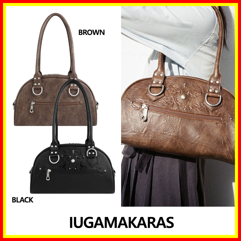 [IUGAMAKARAS] Studded Leather Bowling Bag /追跡付
