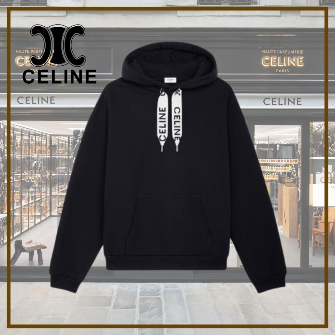 【CELINE】ルーズ フーディー コットンフリース★ブラック★L