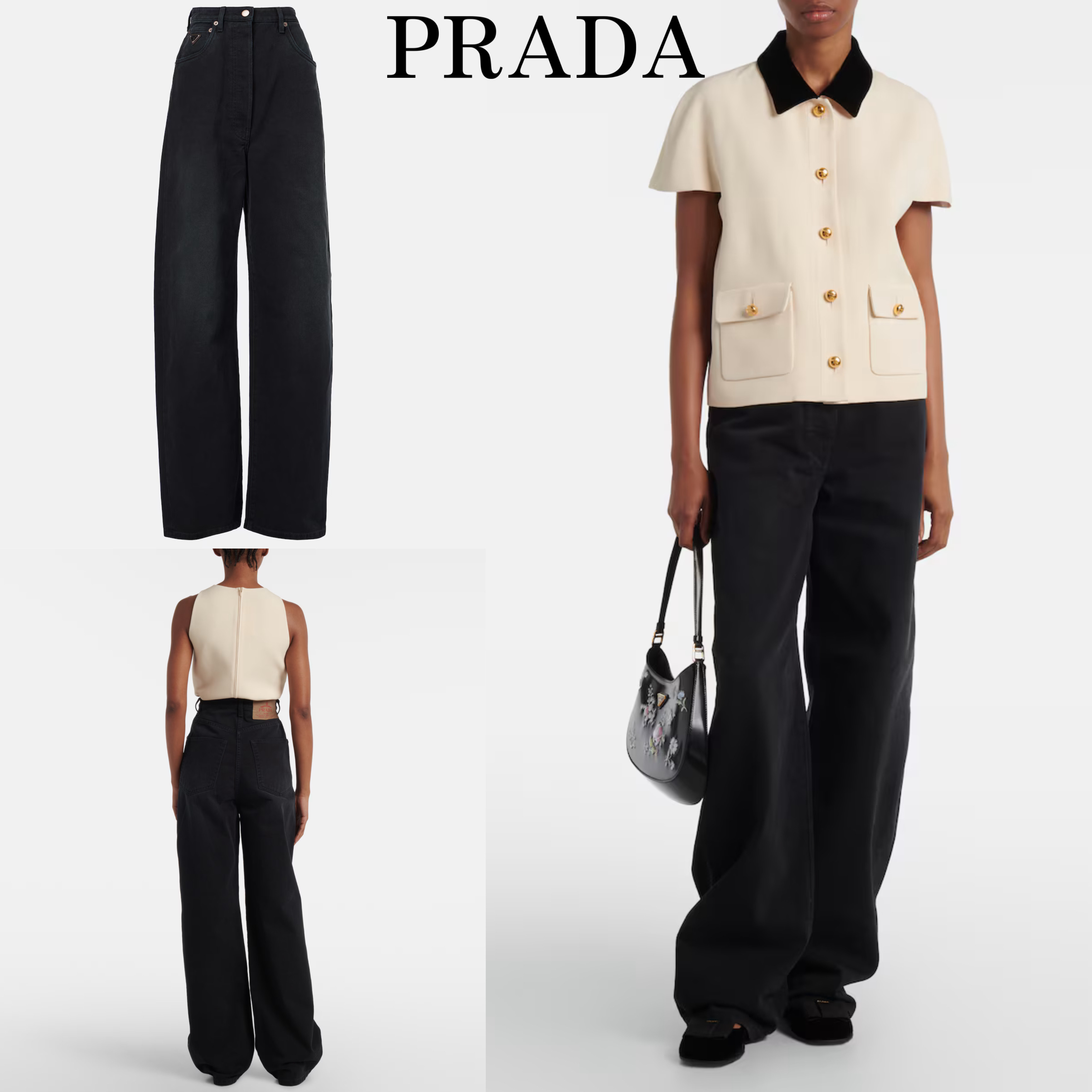 レディース*PRADA*ハイライズ ワイドレッグ ジーンズ ロゴ入